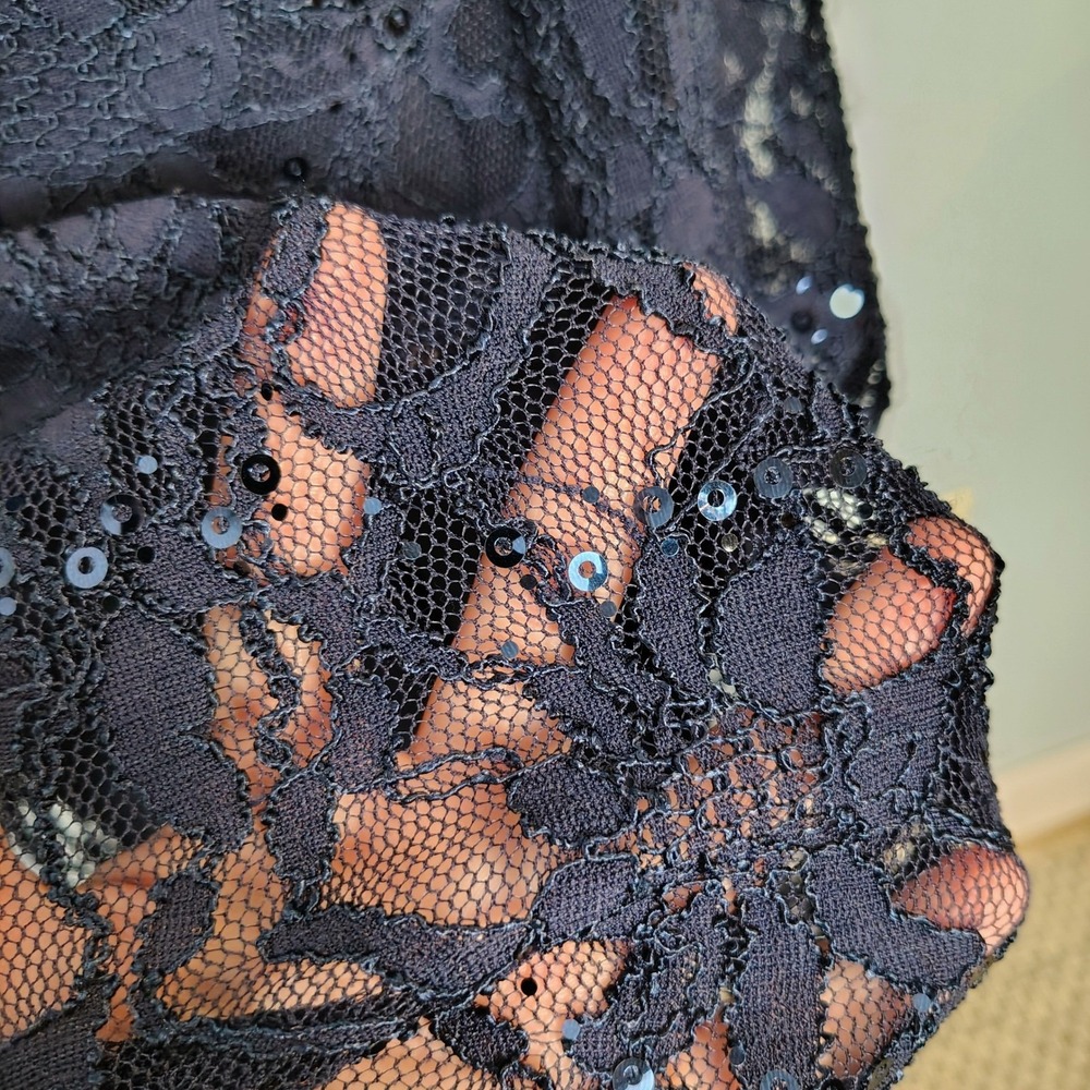 Lauren Ralph Lauren Navy Blue Sequin Floral Lace Cowl Neck Dress Womens 8 party - Picture 10 of 13